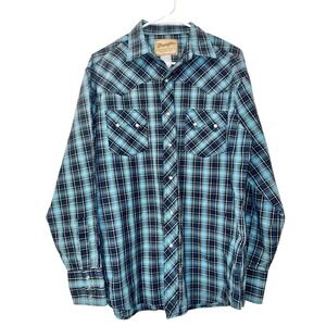 Mens Wrangler Blue Long Sleeve Snap Shirt Size 17x33